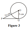 In Figure-3, find the length of the tangent PQ drawn from the point P to a circle with centre at